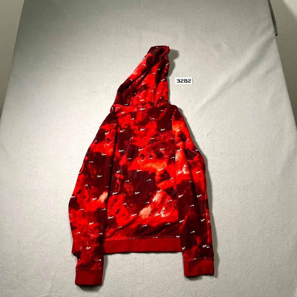 Nike Hoodie Boys XL Marble Red‎ Swoosh Logo Print Fleece Lined Winter Pullover